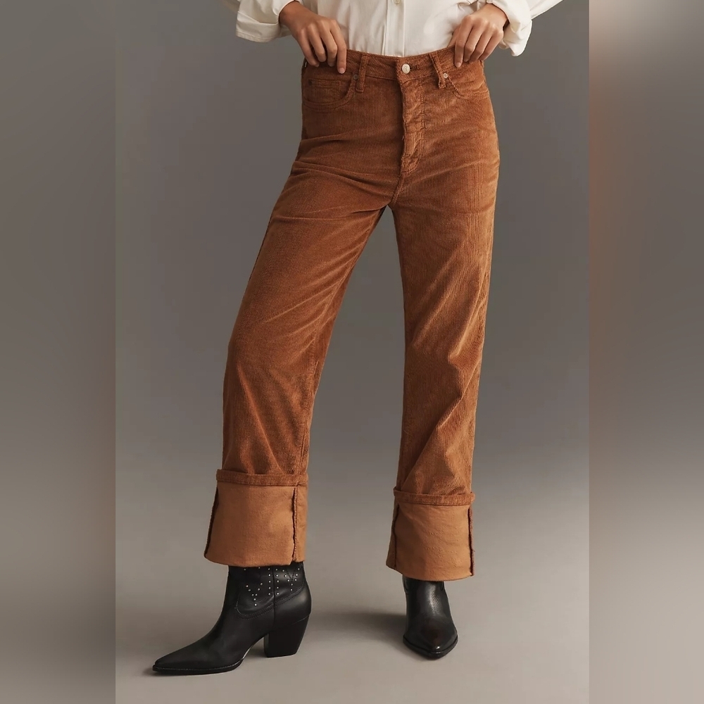 Anthropologie Pilcro Corduroy The Scotty Cuffed High-Rise Straight-Leg Jeans